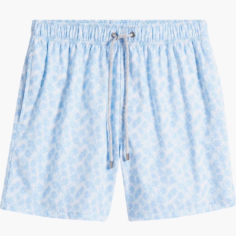 VINTAGE SUMMER men’s Ditsy Palm Print Water Repellent Swim Trunks